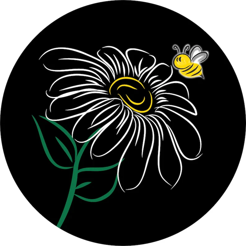

Flower and Honey Bee Spare Tire Cover - Custom made to your exact tire size - Option for backup camera in menu