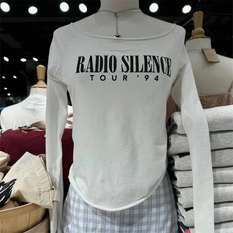 Женская Белая Рубашка С Буквенным Принтом Повседневный Топ Длинным Рукавом