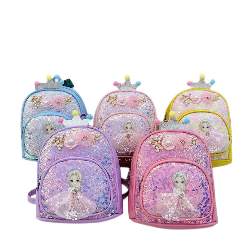 

Frozen Cartoon Elsa Princess Kawaii Cute Kindergarten Students Large Capacity Personality Fashion Sequins Lightweight Backpack