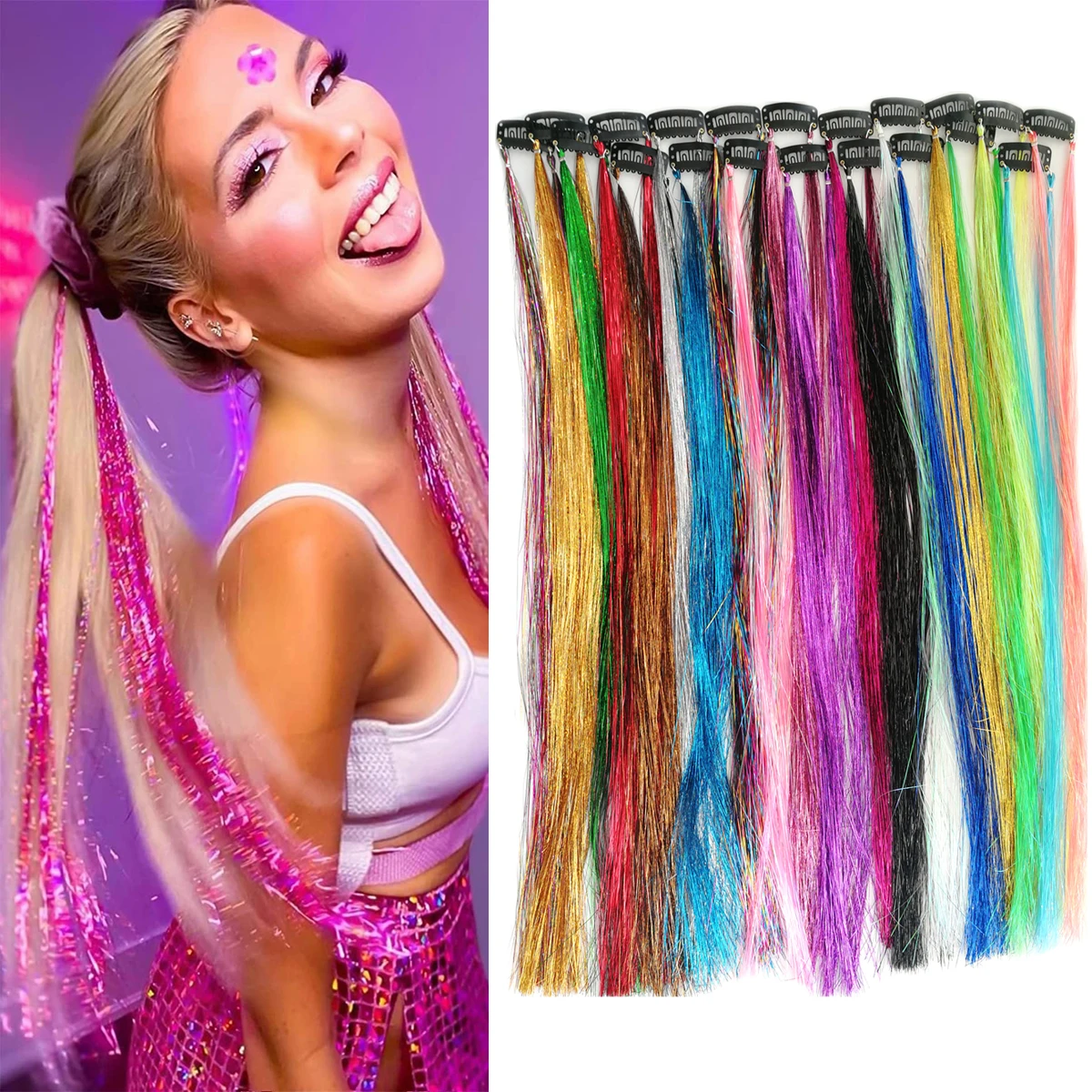 

18-дюймовый Зажим для телефона, Сказочная фотография, блестящие шиньоны для волос, 20 цветов, новые продукты