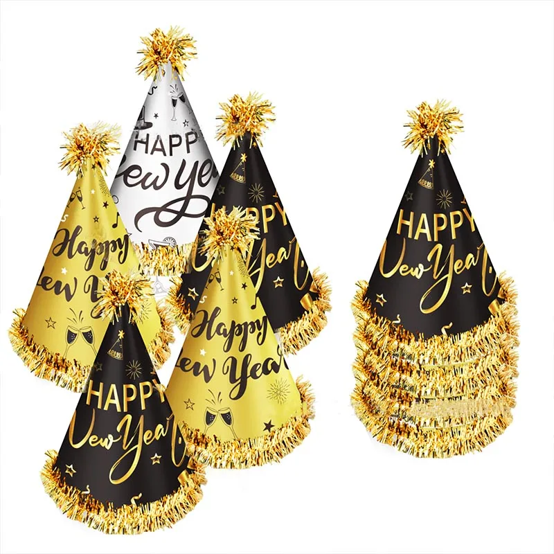 

6pcs Black Gold Silver New Year Party Hat Countdown Party Cheer 2024 Happy New Year Party Hat Kids Gift Hat 2024 Favor