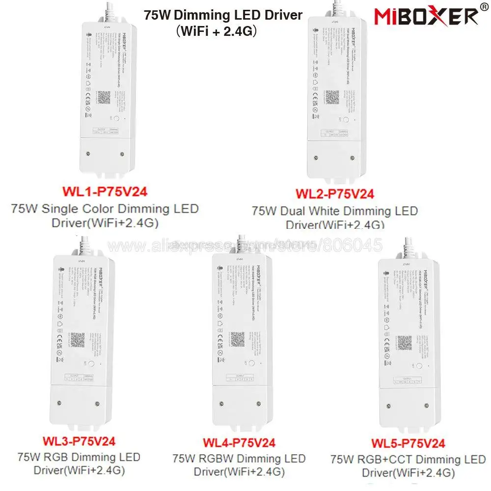 MiBoxer AC 110 В 220 В до DC 24 В 75 Вт WiFi 2,4G светодиодный драйвер с дистанционным управлением затемнением Одноцветный/двойной светодиодный/RGB/RGBW/RGBCCT Светодиодная лента