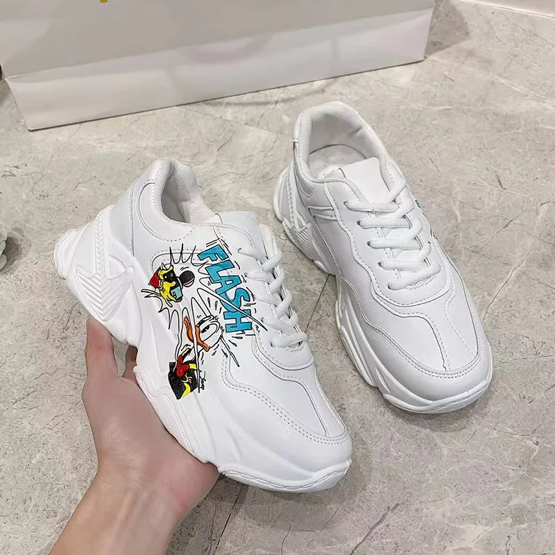 Disney 2022 New Style Daddy Shoes Women Ins Trendy Mickey Versatile Height Shoes Strawberry Mickey Mouse White Shoes Women