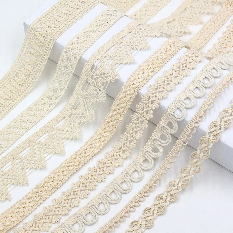 5Yards/Lot Beige Hollow Cotton Lace Webbing Fabric DIY Hat Decorative Hair Luggage Clothing Edging Garment Accessories