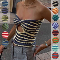 2022 summer knitting cotton vest striped v neck sleeveless tube tops female new sexy skinny fashion streetwear ladies clothes