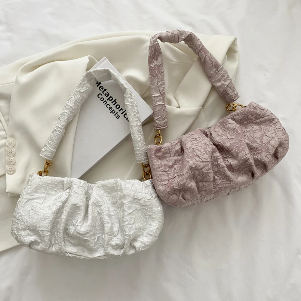 

Simple Female Chain Armpit Bags Small Flower Pattern Printing Shopping Underarm Bag Ladies Pleated Shoulder Bags