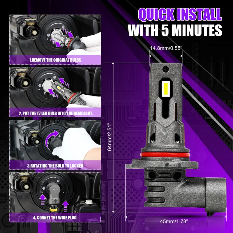 Лампы для фар головного света T7 6500 лм CSP 9005 K H4 H11 9006 9012 50 Вт 12 В