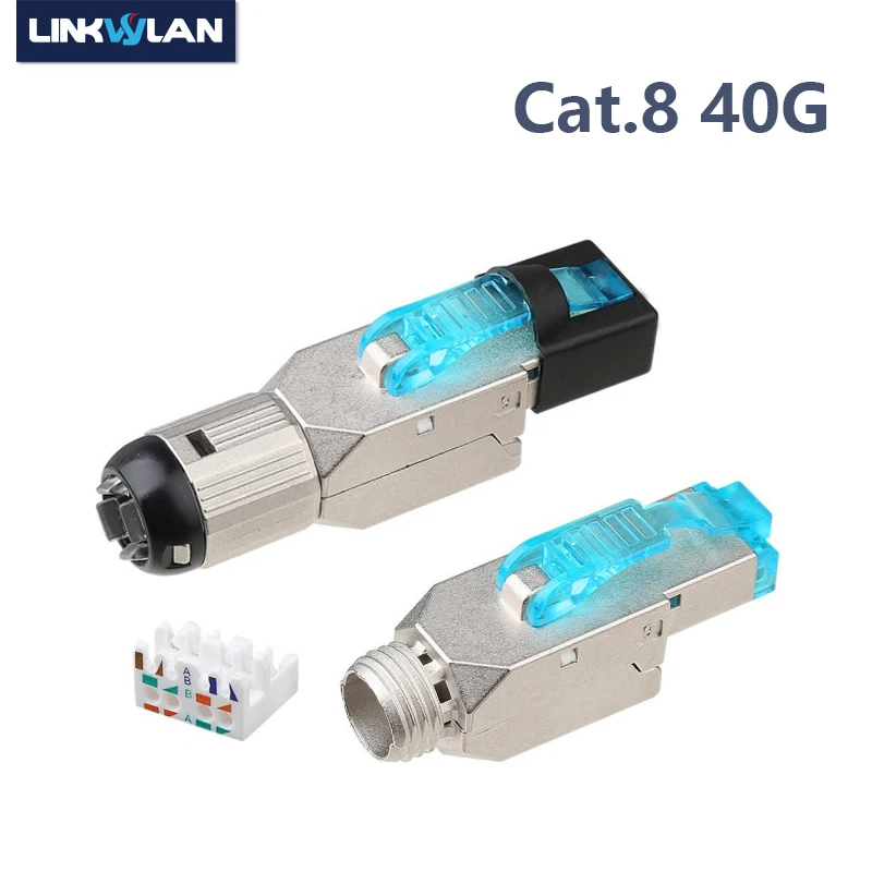 

(Free Shipping) Linkwylan Brand-New Toolless Cat8 Modular Plug RJ45 Fast Field Termination Plug 40G CAT 8 Cable Connector