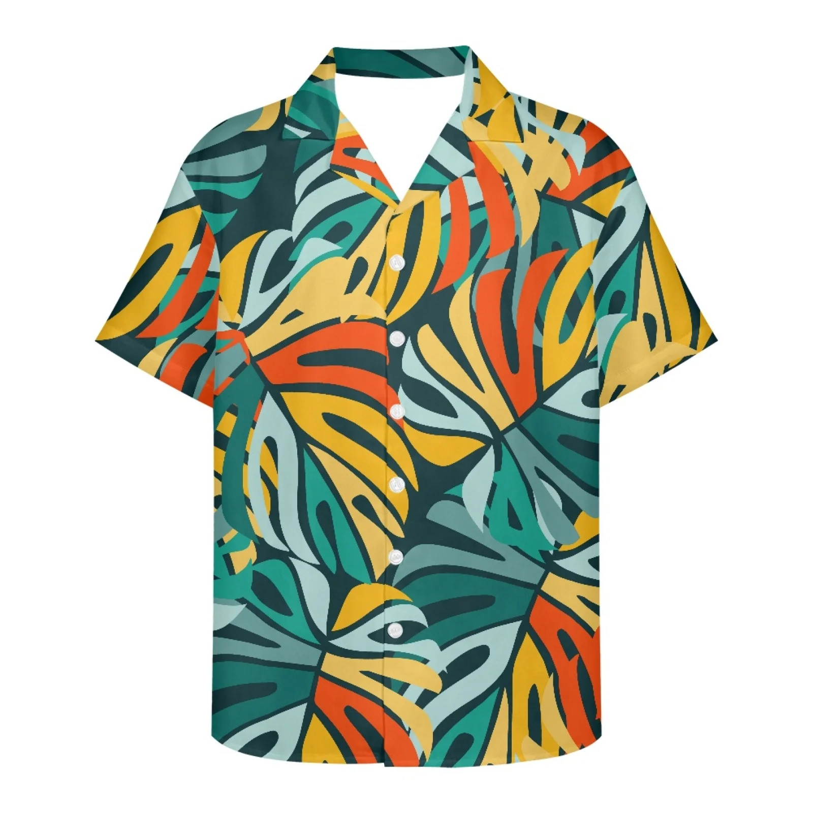 

Tropical Plantain Leaf Pattern Hawaiian Shirts Beach Prom Holiday Cuban Beachwear Y2K Clothes Casual Vintage Style Men and Women