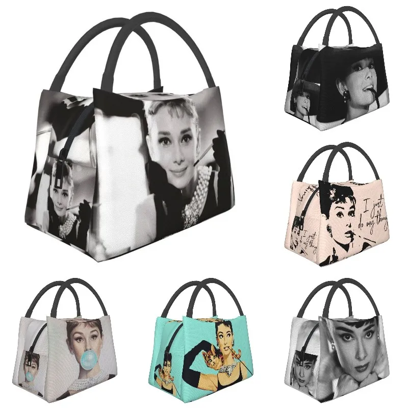 

Cute Audrey Hepburn Insulated Lunch Bag for School Office Waterproof Thermal Cooler Lunch Box Women Fruit Fresh Storage Bag