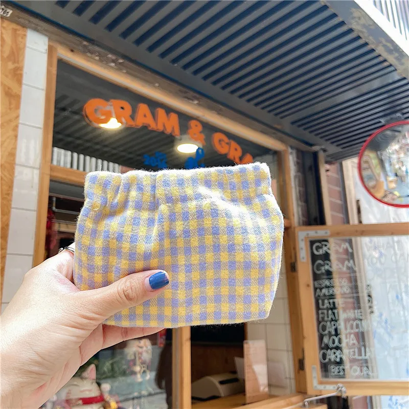 

Colorful Lattice Coin Purse Shrapnel Bag Kids Small Pouch Cotton Fabric Women Change Purse Keys Coins Mini Pouch For Lady Wallet