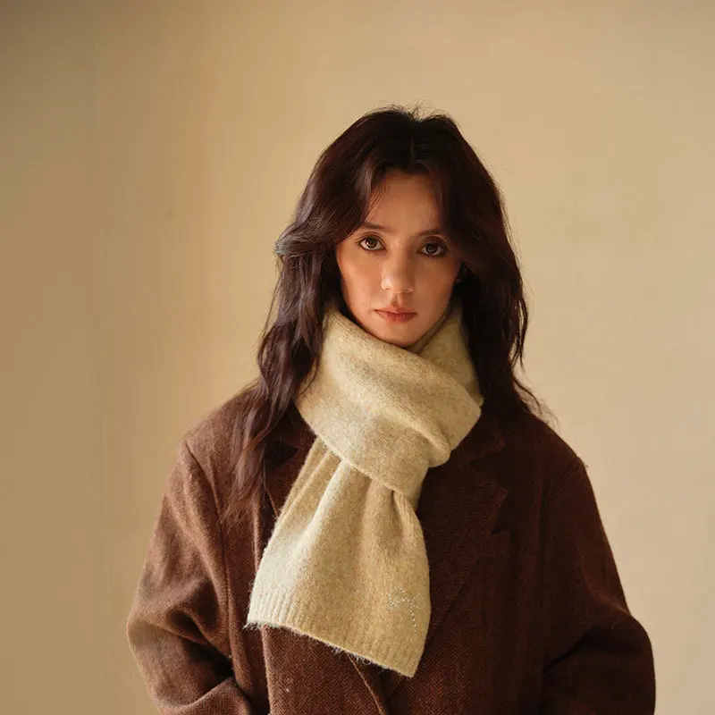 USPOP Зимний вязаный шарф из смесовой шерсти для женщин с искусственным бантом