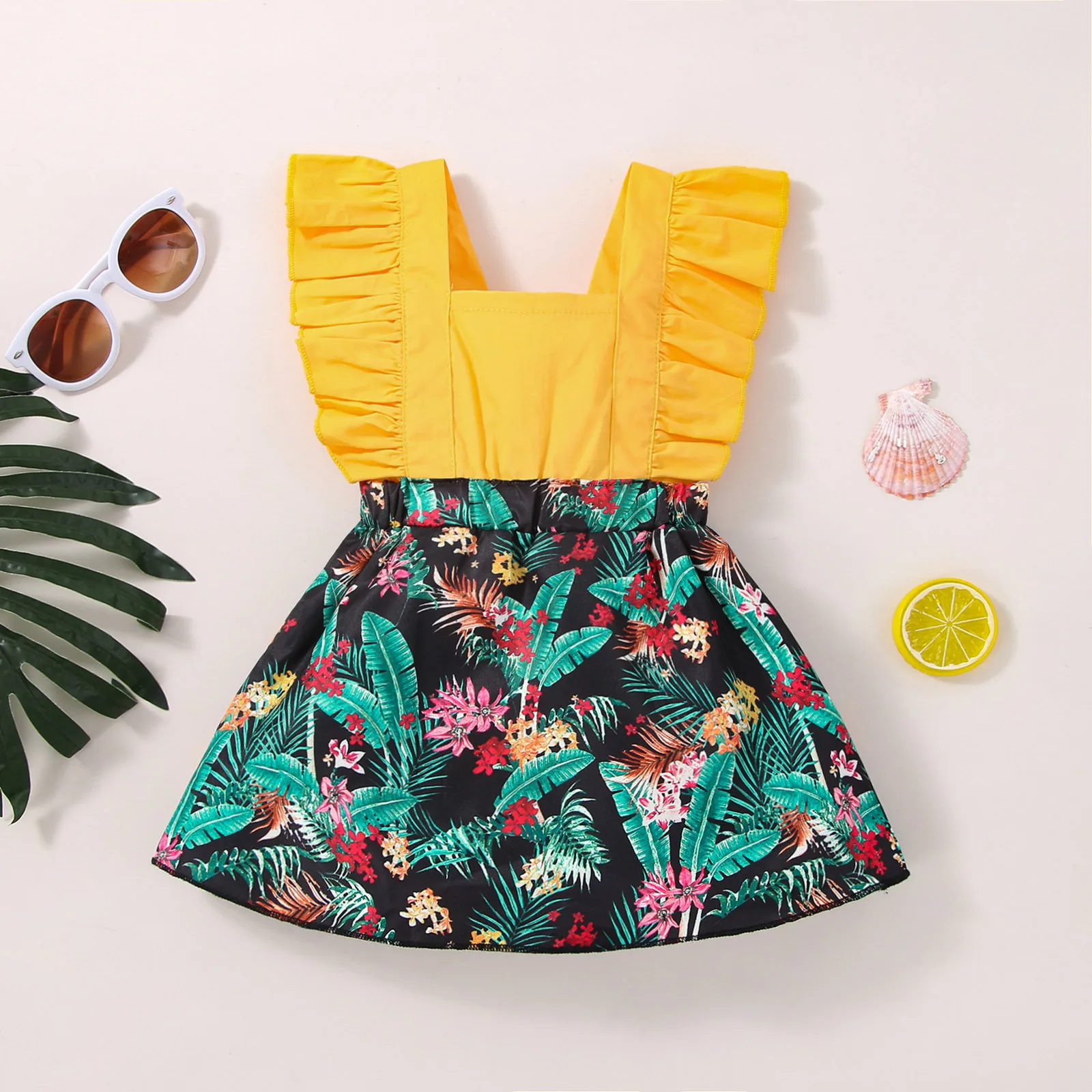 

Платья для новорожденных девочек, модное лоскутное платье без рукавов с оборками и принтом, костюмы, одежда принцессы, летнее платье для мла...