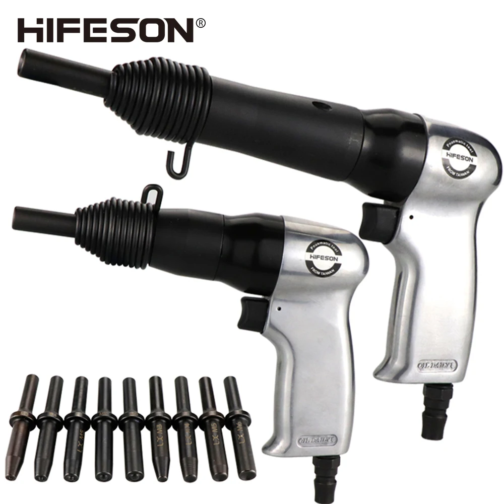 HIFESON Pneumatic Rivet Gun Air Hammer Metal Handle Nailing Machine Solid Semi-Hollow Rivet Heads Professional Tool