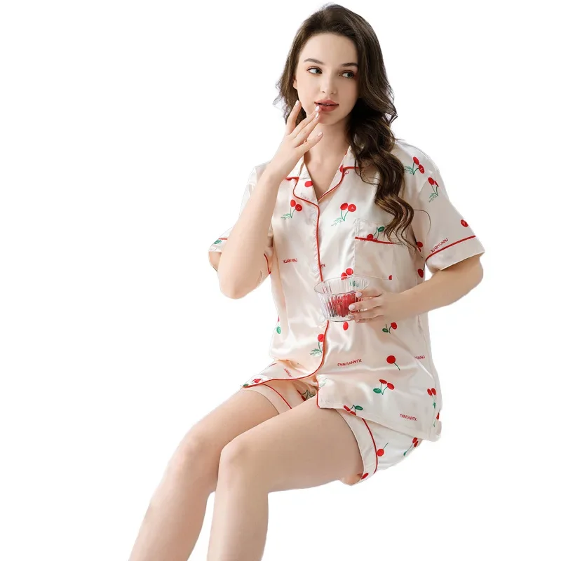 Милые женские летние пижамы с вишневым цветом высококачественная домашняя