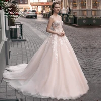 sweet wedding dress organza with embroidery a line ball gown strapless sleeveless %e2%80%8bbridal gowns illusion zipper vestido de novia