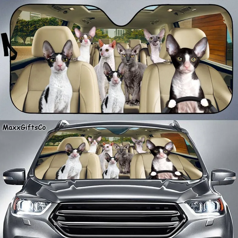 

Cornish Rex Car Sun Shade, Cats Windshield, Family Sunshade, Cat Car Accessories, Car Decoration, Gift For Dad, Mom