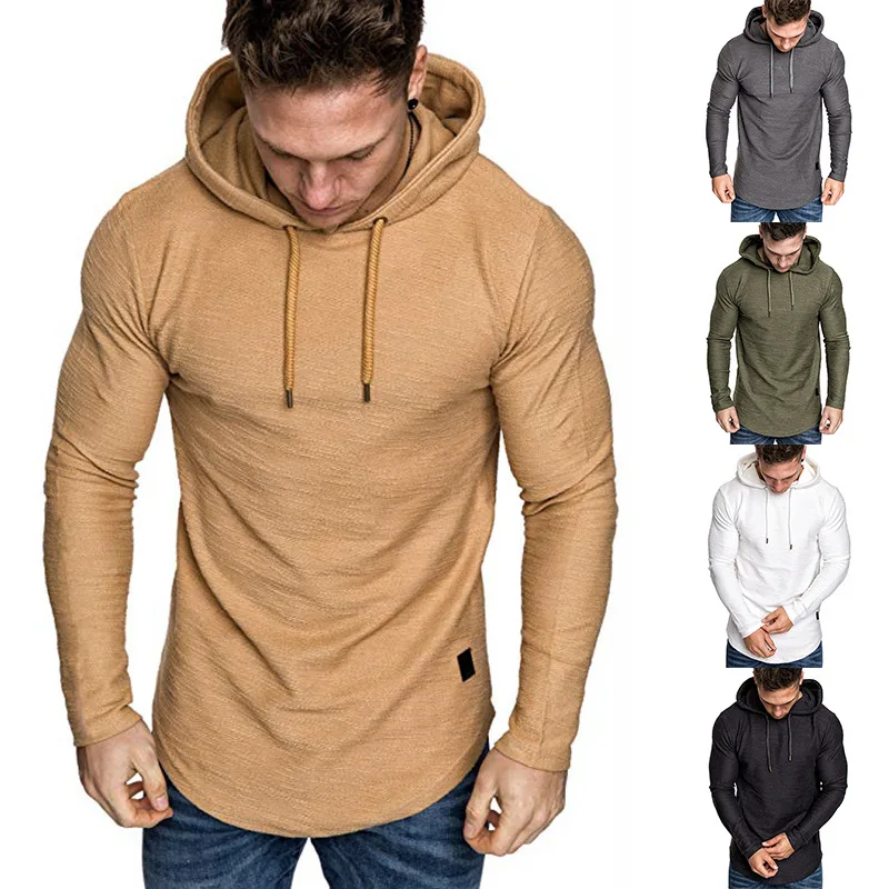 

New 2022 Men's Casual Fashion Solid Color Long-sleeved T-shirt with Hood Summer Casual Sports Long-sleeved T-shirt Male 3XL