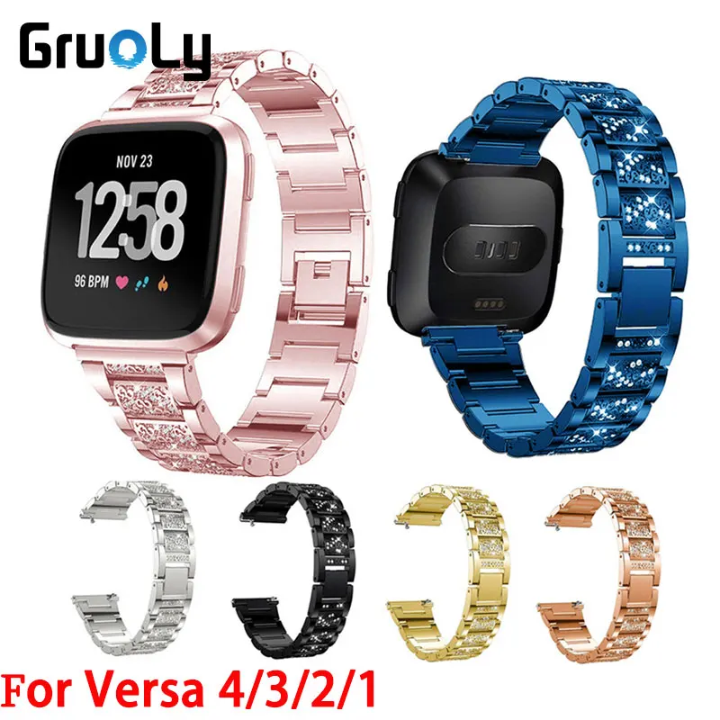 

Ремешок из нержавеющей стали для умных часов Fitbit Versa 3 4, сменный браслет с бриллиантами для наручных часов Versa Lite/ Versa2