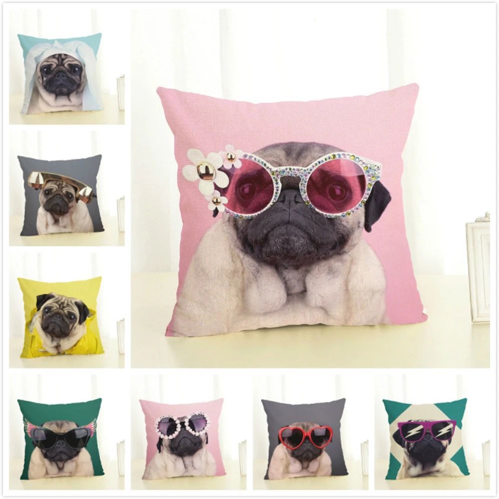 

Cute Pug Dog Printing Cushion Cover Creative Pug Cotton Linen Pillow Case Decorative Pillowcase Home Accessories Cushion Cover