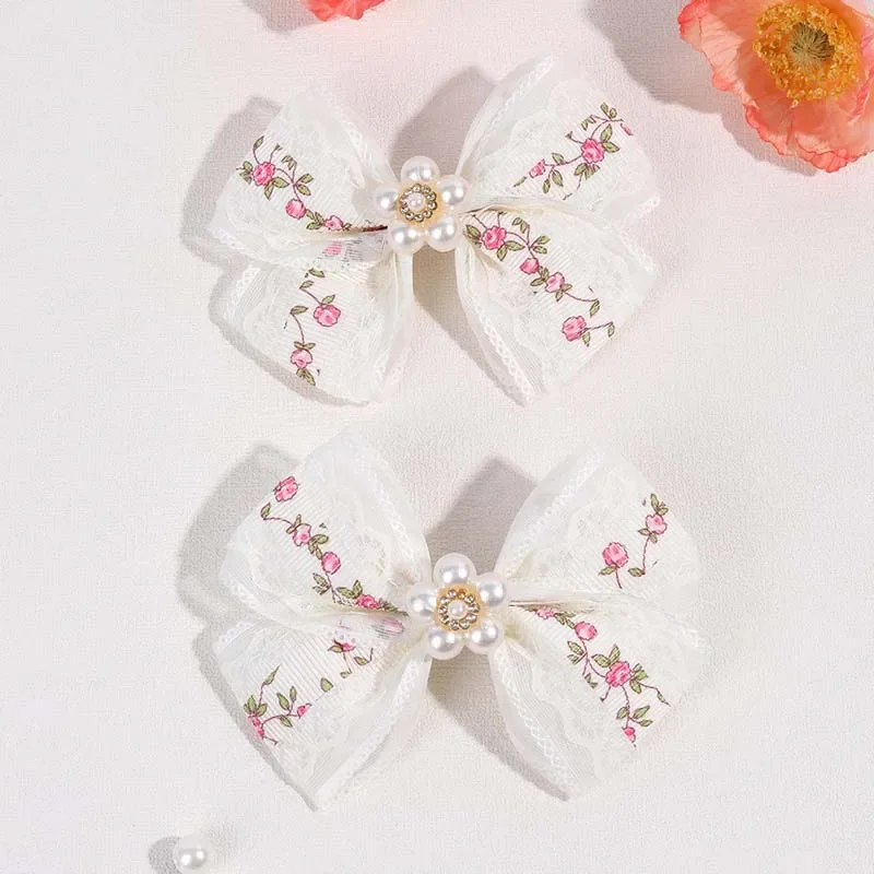 Белые кружевные заколки для волос с бантом 2 шт