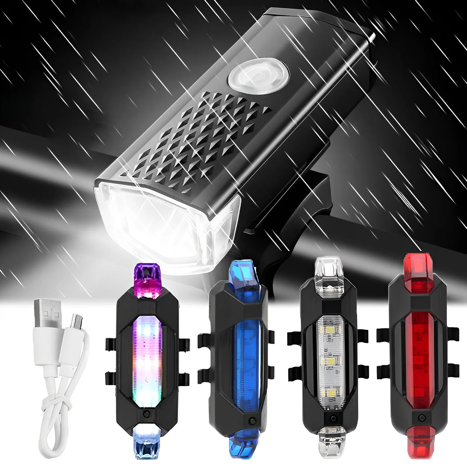 

Bicycle Front Light USB LED Rechargeable Set MTB Road Bike Front Back Headlight Lamp Safety Warning Light Cycling Accessories