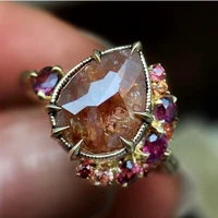 ins fashion retro ladies alloy inlaid tourmaline gemstone creative jewelry wholesale engagement rings for women