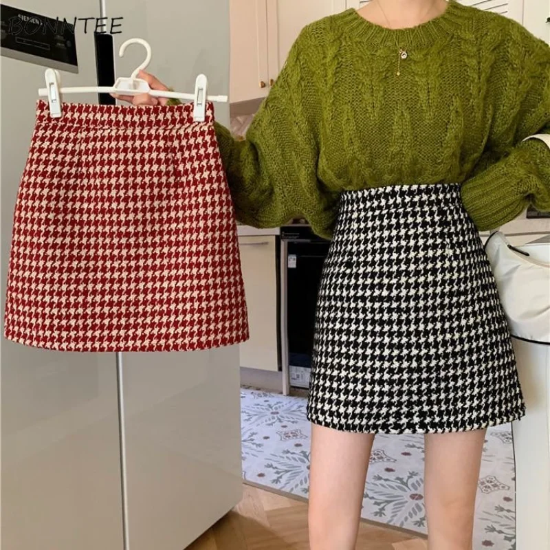 

Korean Mini A-line Skirts for Women Young Casual Sweet Girls Ins High Waist Faldas Mujer Retro Autumn New Arrival Preppy Style