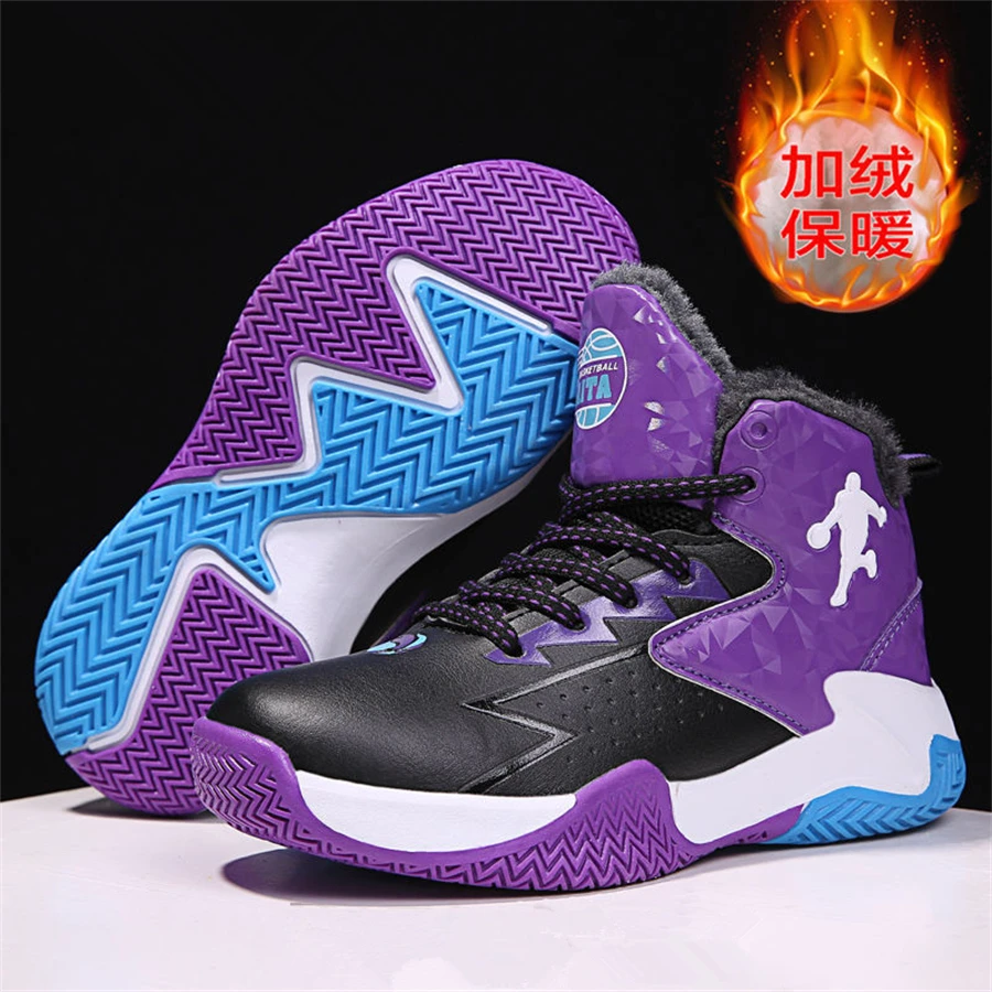 New Children's Basketball Shoes Students Boys Brand Jordans Youth Sports Shoes Winter Cotton Keep Warm Basketball Sneakers
