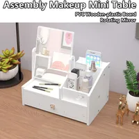 Assembly Makeup Mini Table Multifunctional Cosmetics Storage Rack with Rotating Mirror Skin Care Products Organizer Drawer Shelf