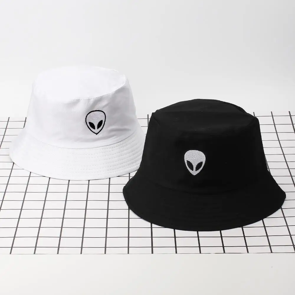 Embroidery Aliens Foldable Bucket Hats For Women Beach Sun Hat Bob Caps For Men Summer Outdoor fisherman hat панама женская 2022