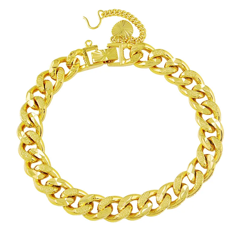 

9mm Frosted Link Chain Bracelet, Vintage Classic Jewelry in 24K Gold for Men Women