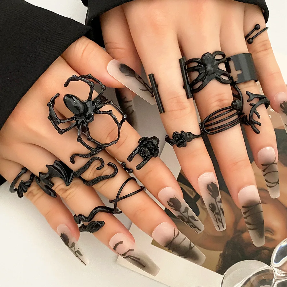 

20pcs/set Personality Combination Joint Ring Set For Women Men Gothic Black Punk Spider Rings Set Drop Shipping
