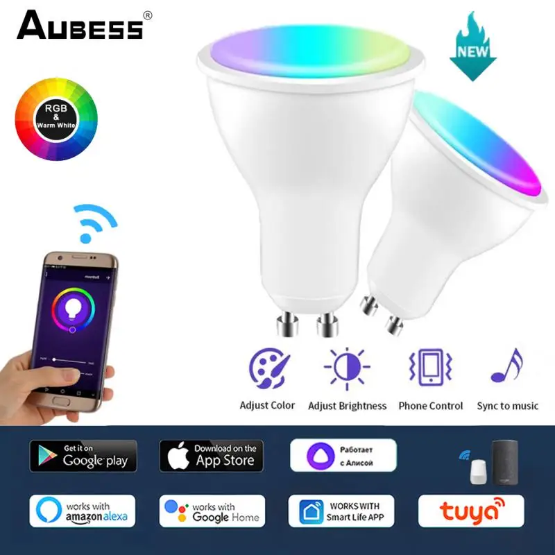 

Tuya Wifi Smart Gu10 LED Light Bulb 4W RGB+CW Lamp Smart Life APP Dimmable Bulb Voice Control With Alexa Google Home Alice