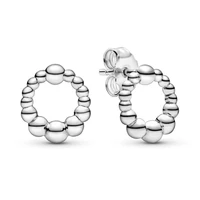 original sparkling beaded circle with crystal stud earrings for women 925 sterling silver wedding gift pandora jewelry