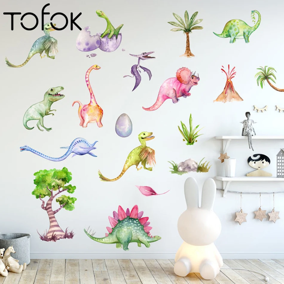 

Tofok Cartoon Watercolor Dinosaur DIY Wall Sticker Lovely Children Room Nursery Mural Decals Home Bedroom Cabinet Decoration