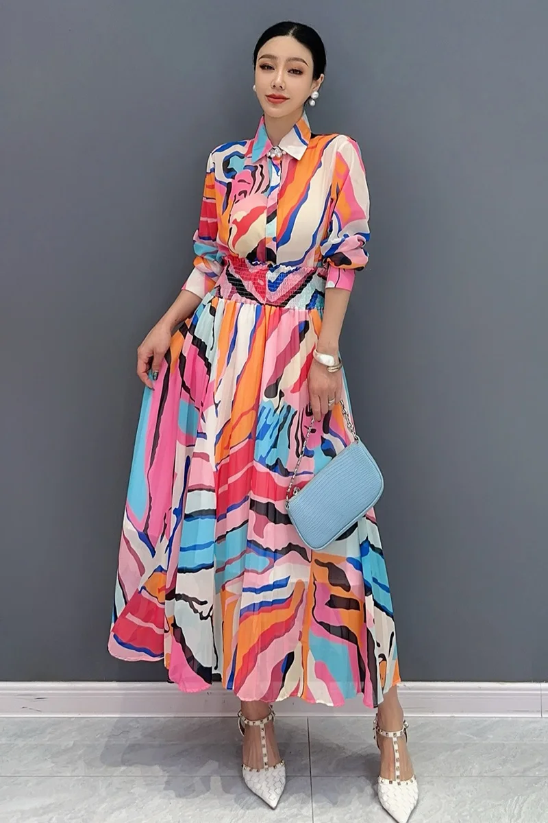 Женское длинное платье-рубашка элегантное свободное платье с отложным