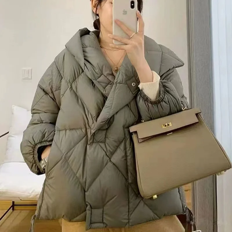 New Korean Fashion Winter Women 90% Down Jacket Hooded Parka Down Coats Solid Color Short Puffer Coat Ladies Casual Warm Outwear