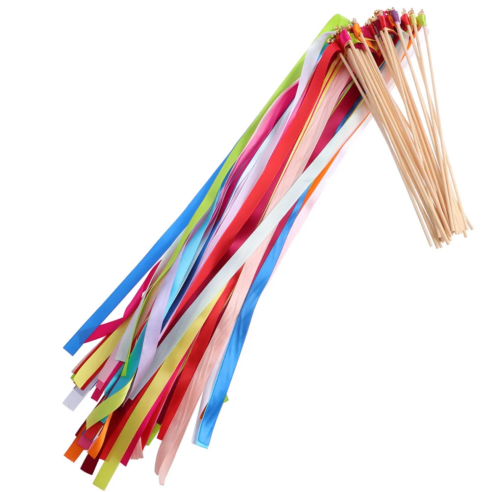

Streamers Fairy Wedding Stick Wand Party Stickstwirling Dance Girls Wood Cheer Gymnastic Training Streamer Bells Chromatic