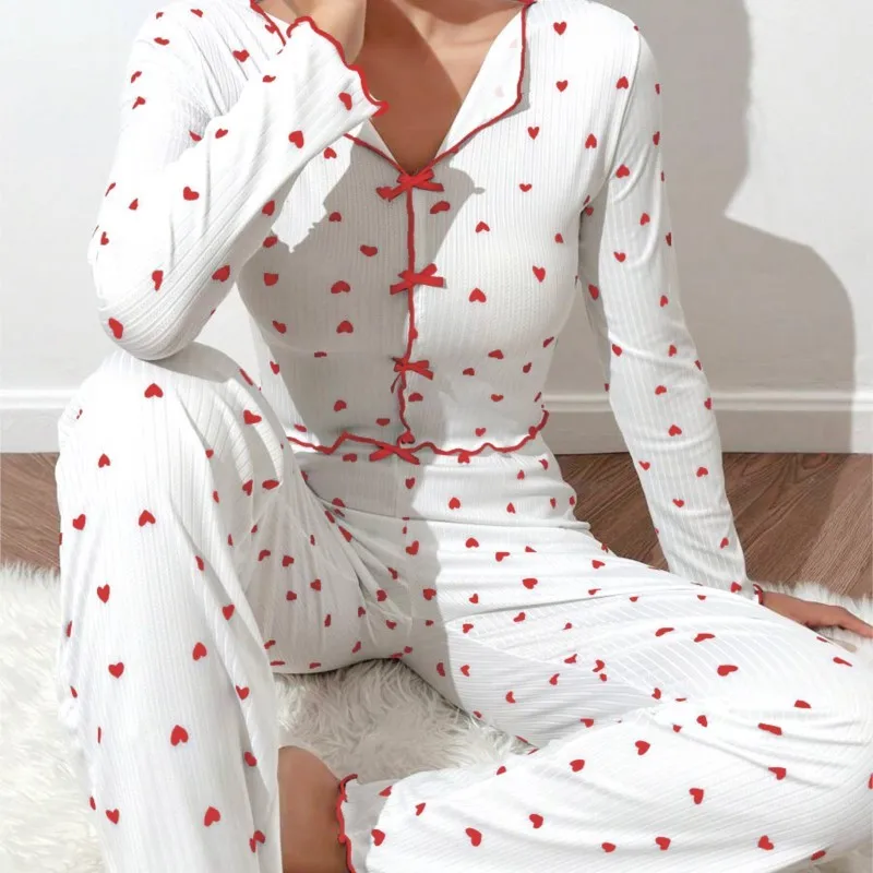 Женский пижамный комплект с длинными рукавами и брюками S/M/L цвет в ассортименте