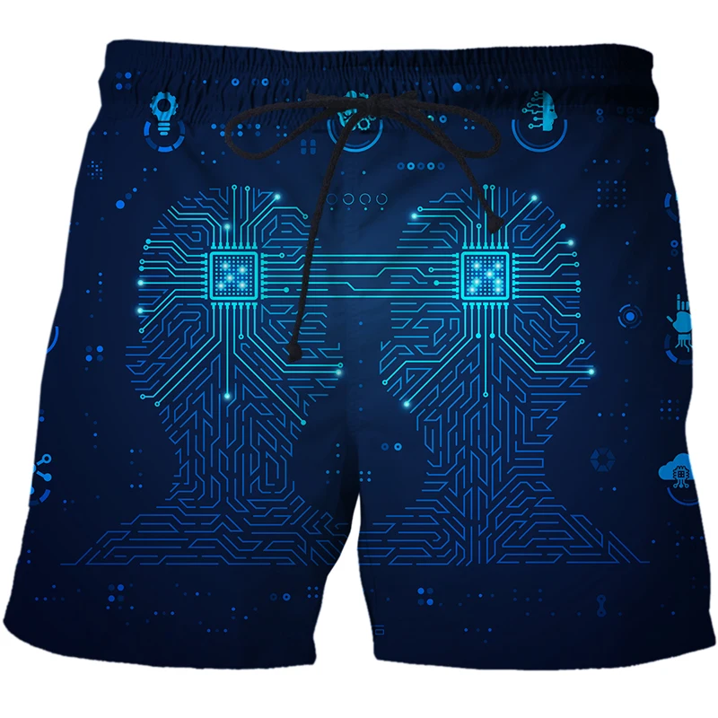 AI technology data pattern Summer 3d printing board Shorts women casual shorts men breathable thin pants beach surf swimwear
