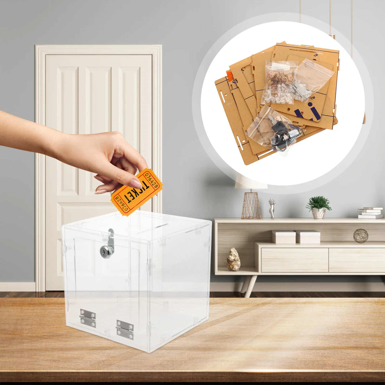 

Ballot Display Box Donation Box with Easy Open Door Box with Lock for Voting Charity Suggestion Container