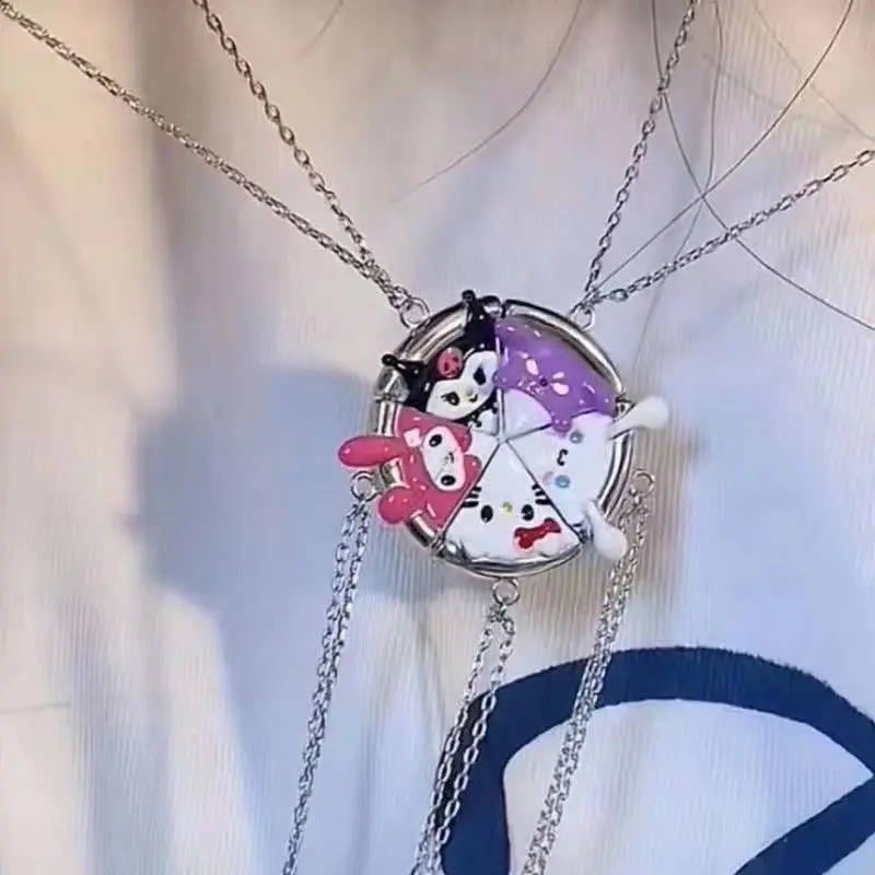 5pcs/set HelloKitty Kulome Melody Necklace Sanrio Cute Pendant Magnetic Sister Necklace Cartoon Fashion Jewelry Best Friend Gift