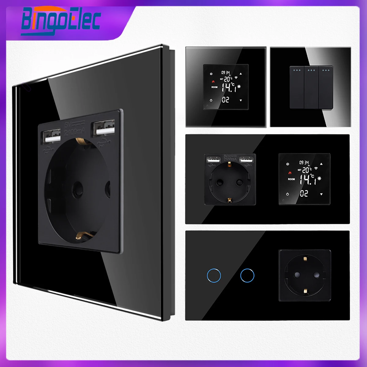 

Tuya Smart Wifi/Zigbee Thermostat and Touch Light Switch/USB Socket/CAT6 Rj45 TV Function Part DIY Combination Glass Panel