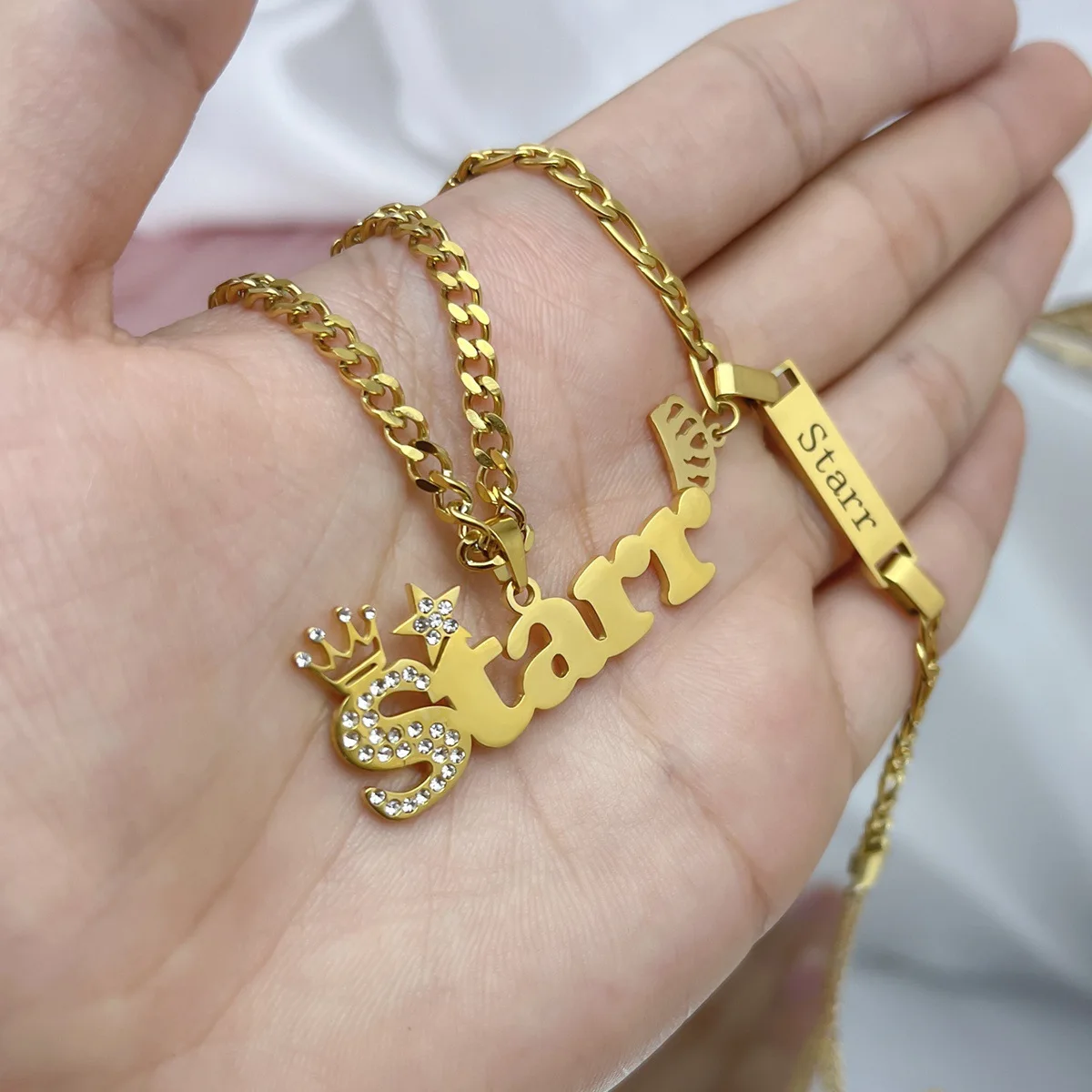 DIY Custom Name 2 Pcs Baby Necklace and Bracelet Sets for Kids Cute Zircon Crown New Born Birthday Jewelry Gifts