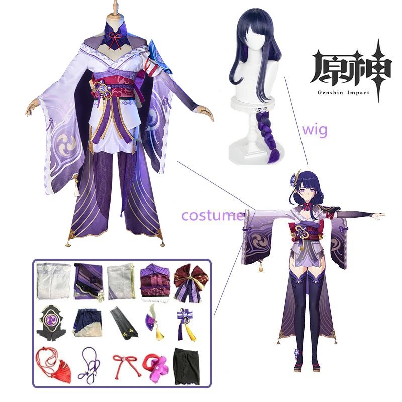 

Игра Genshin Impact Raiden Shogun Baal косплей костюм парик Сексуальное Женское кимоно платье униформа для вечерние НКИ Хэллоуин костюмы для женщин