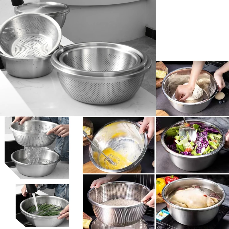 

Vegetable Washing Basin Basket Rice Washing Artifact Fruit Filter Basin Strainer Kitchen Items 304 Stainless Steel Drain Basket