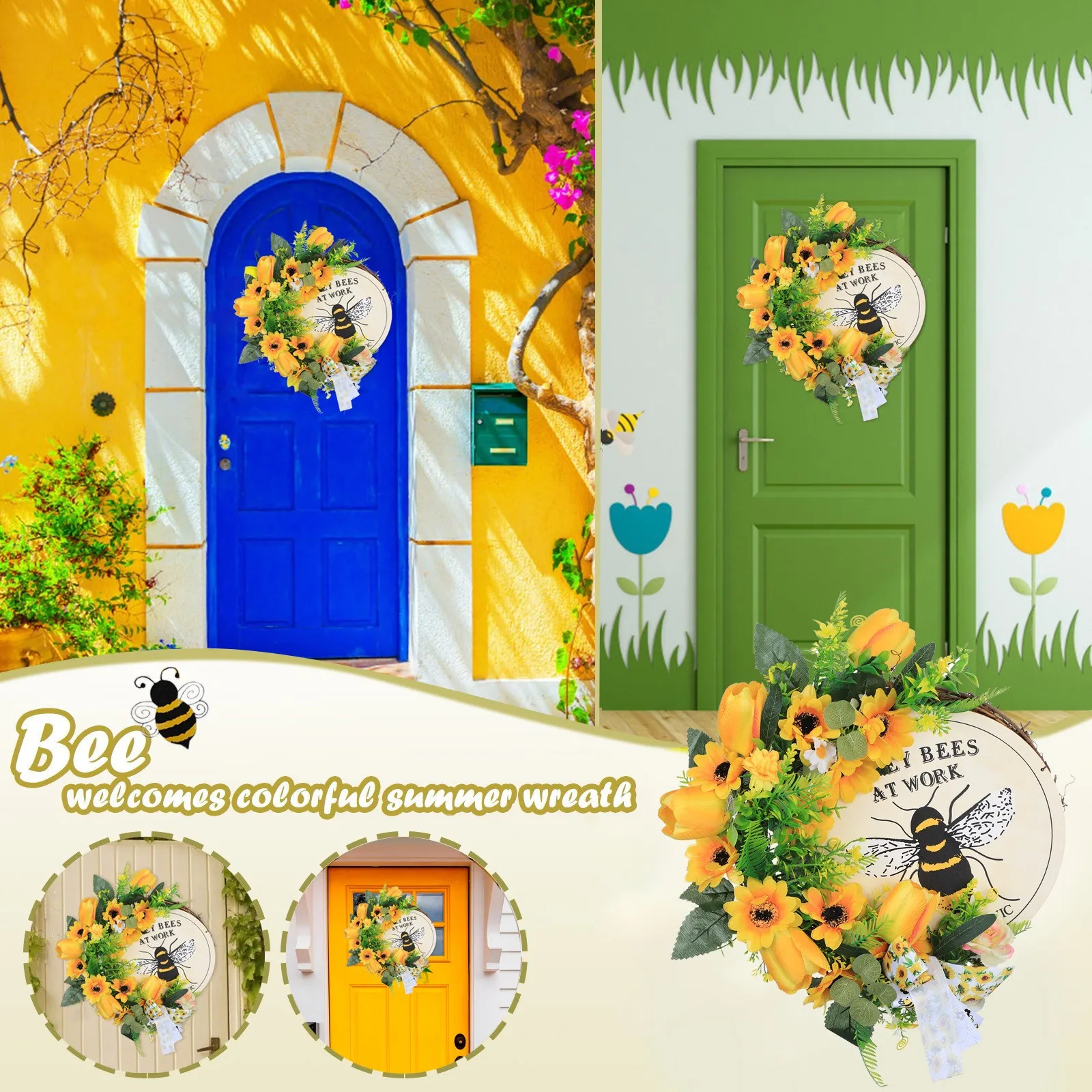 

Simulation Leaf Bee SunflowerWreath Artificial Garland Hanging Pendants Wedding