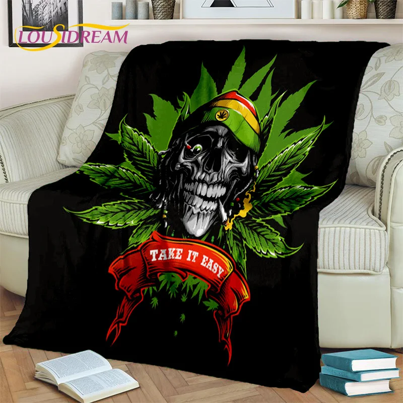 

Green Maple Weed Plants Smoke Death Skull Blanket,Soft Throw Blanket for Home Bedroom Bed Sofa Picnic Travel Cover Blanket Kids