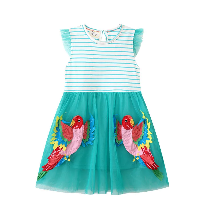 

Animals Birds Kids Girls Dress Birthday Wedding Party Princess Dress Elegant Dress Tulle Stripes Dress